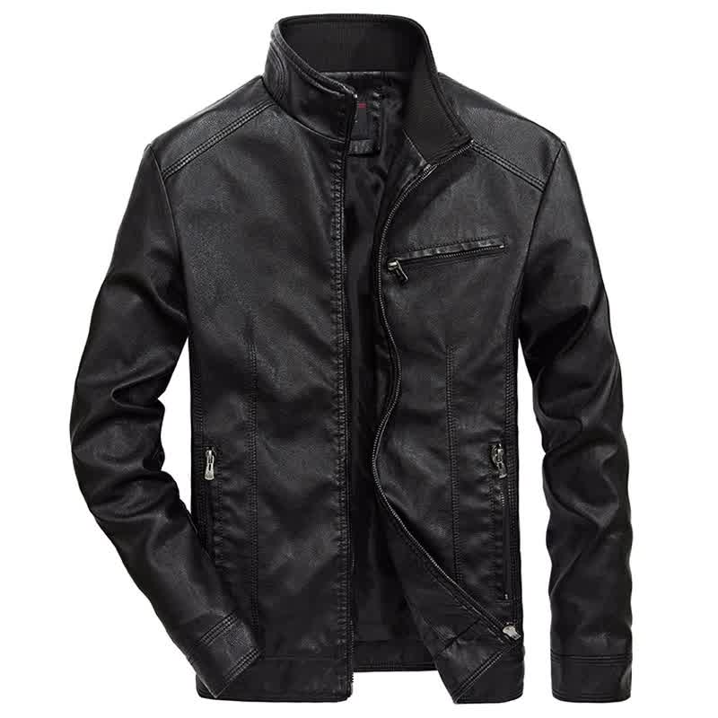 Spring New PU Leather Jacket Men Solid Casual Faux Leather Coat Slim Fit Motorcycle Leather Jacket