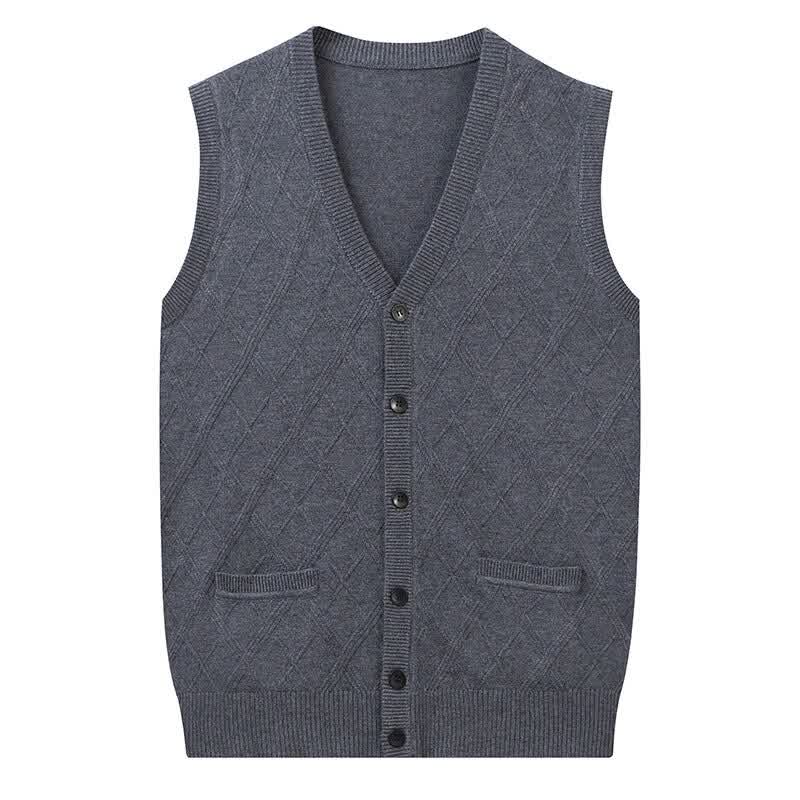 Men's V-neck Cardigan Mens Solid Sleeveless Sweaters Cardigans Wool Knitted Single Breasted Men Cashmere Warm Vest Cardigan