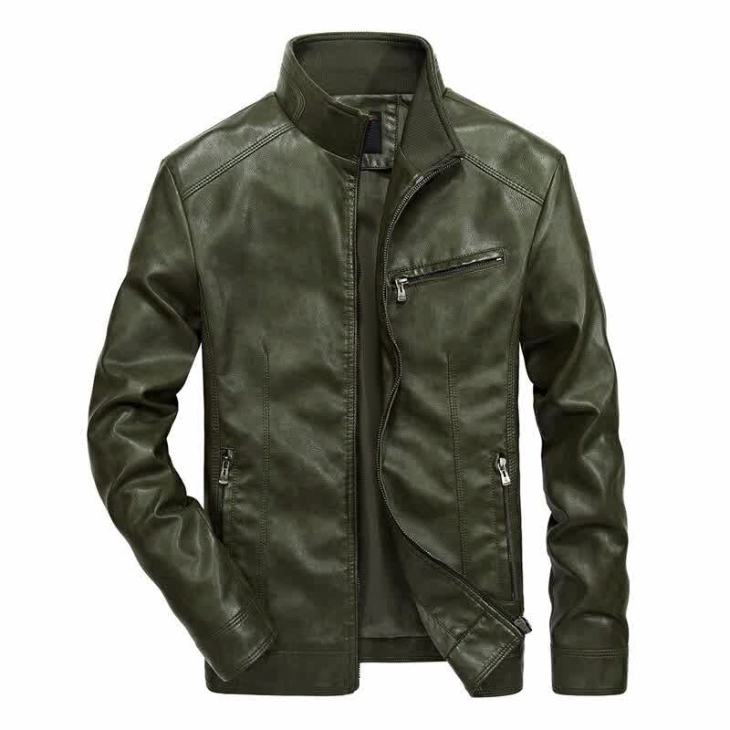 Spring New PU Leather Jacket Men Solid Casual Faux Leather Coat Slim Fit Motorcycle Leather Jacket