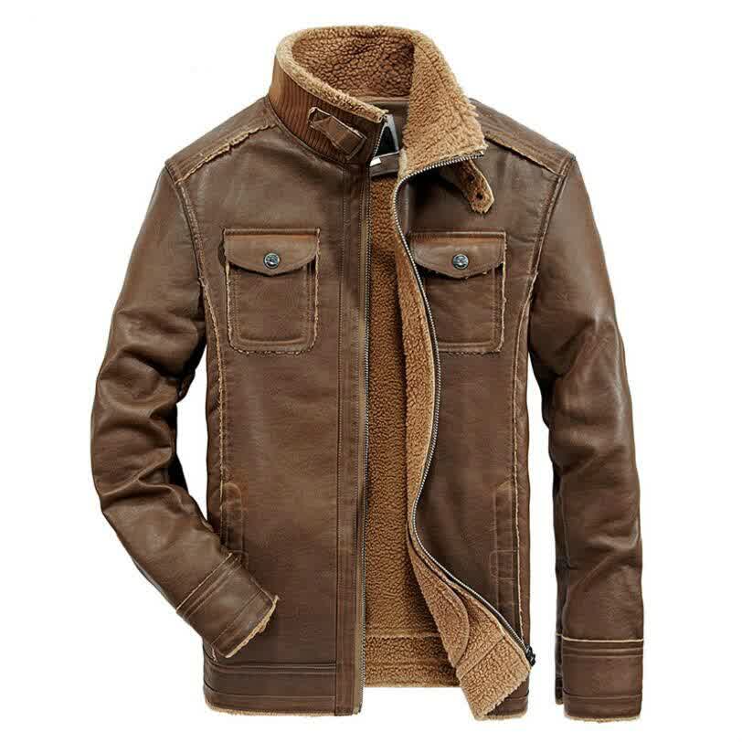 Men Winter Warm Leather Jackets Wool Liner Thicker Warm Down Jackets Men Outwear Casual Leather Coats