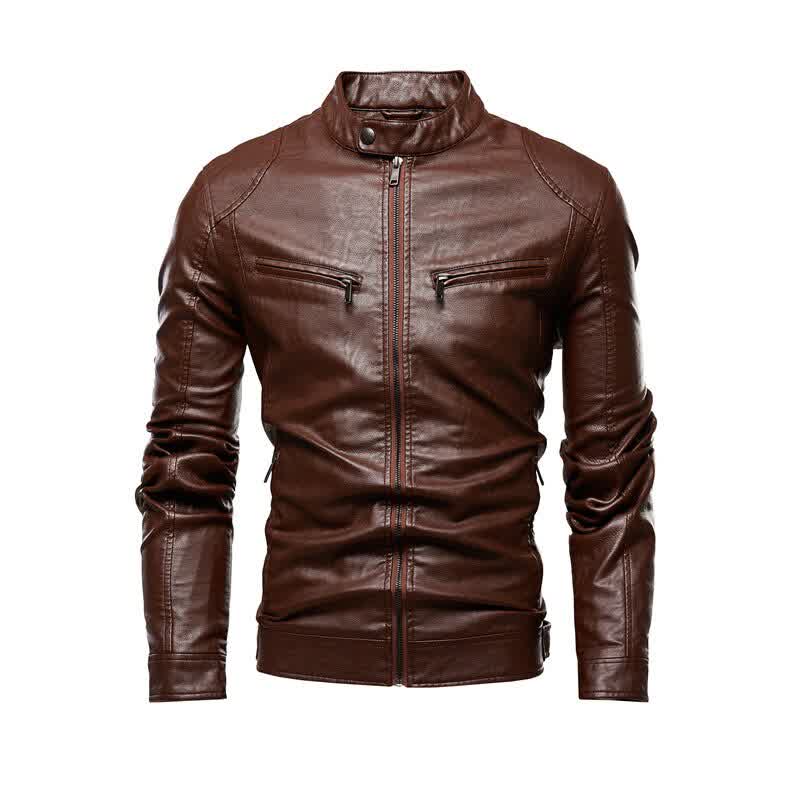 Men Autumn Motorcycle Causal Leather Jacket Coat Mens Outfit Fashion Biker Zipper PU Leather Jackets Man Slim Collar Overcoat