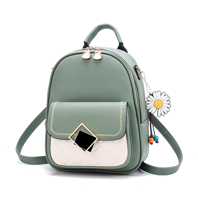 Backpack Women New Solid Color Small Backpack Girl Cute Casual PU Leather Backpack