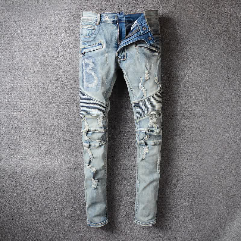Fashion Streetwear Men Jeans Retro Blue Destroyed Ripped Jeans Men Hip Hop Pants Embroidery Spliced Designer Biker Jeans Homme