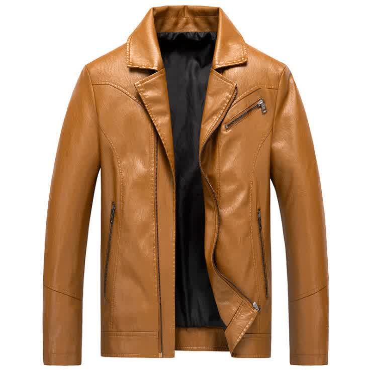 Men Casual Motorcycle Lapel Leather Jacket Coat Me...