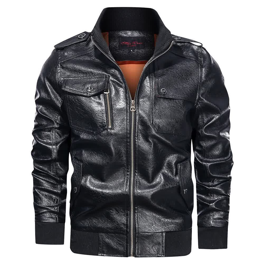 Men's High-quality Fashion Zipper Motorcycle Jacket Men Winter Leather Jacket Male Fleece Warm Biker Coats