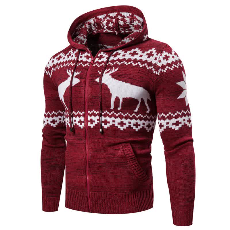Autumn Winter Cardigan Men's Sweater Men's Zipper Hooded Deer Christmas Sweater Casual Jacket Outwear Hoodies Free Shipping
