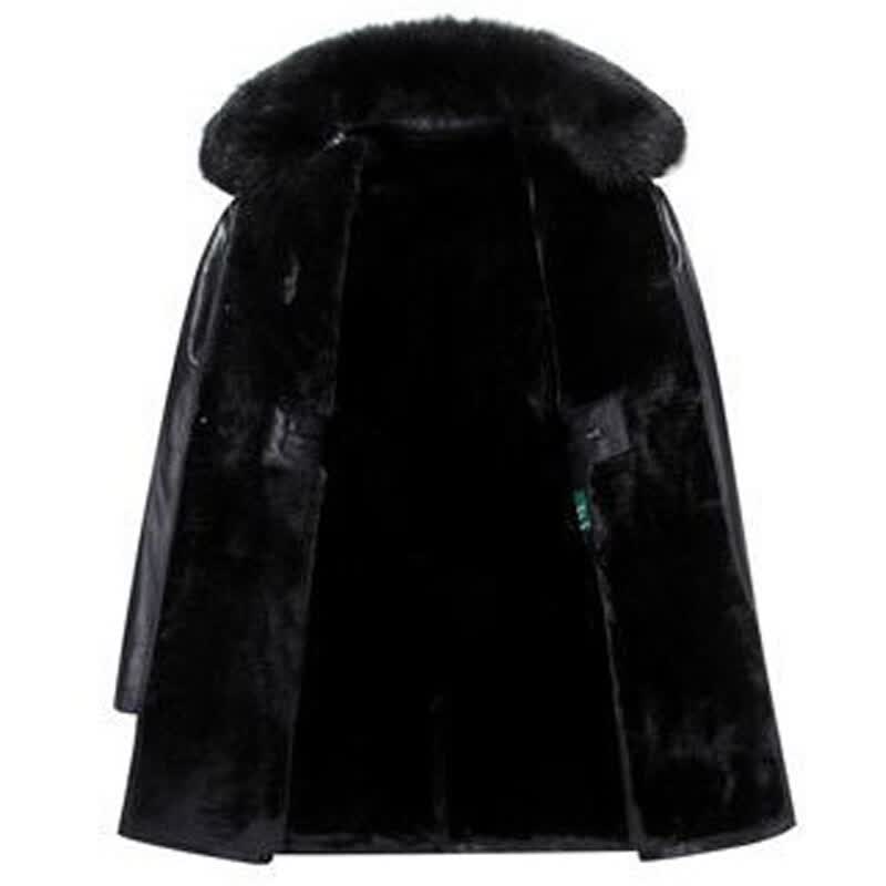 Winter Men Real Leather Coat Thick Velvet Shearling Fur Jacket Windbreaker Man Trench Coats Fleece Overcoat