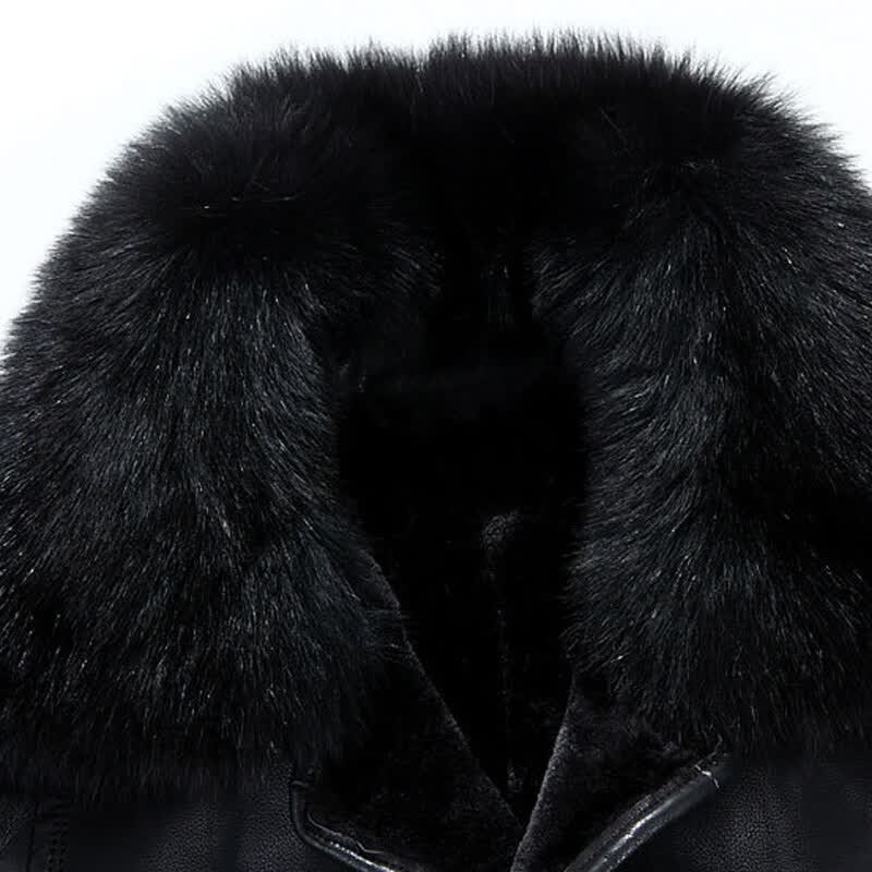 Winter Men Real Leather Coat Thick Velvet Shearling Fur Jacket Windbreaker Man Trench Coats Fleece Overcoat