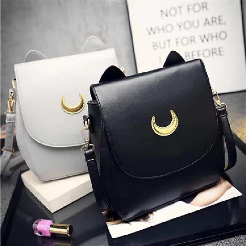 Anime Sailor Moon Satchel Luna Cat Backpack Black White Moon Pattern Girl Fashion Backpack 