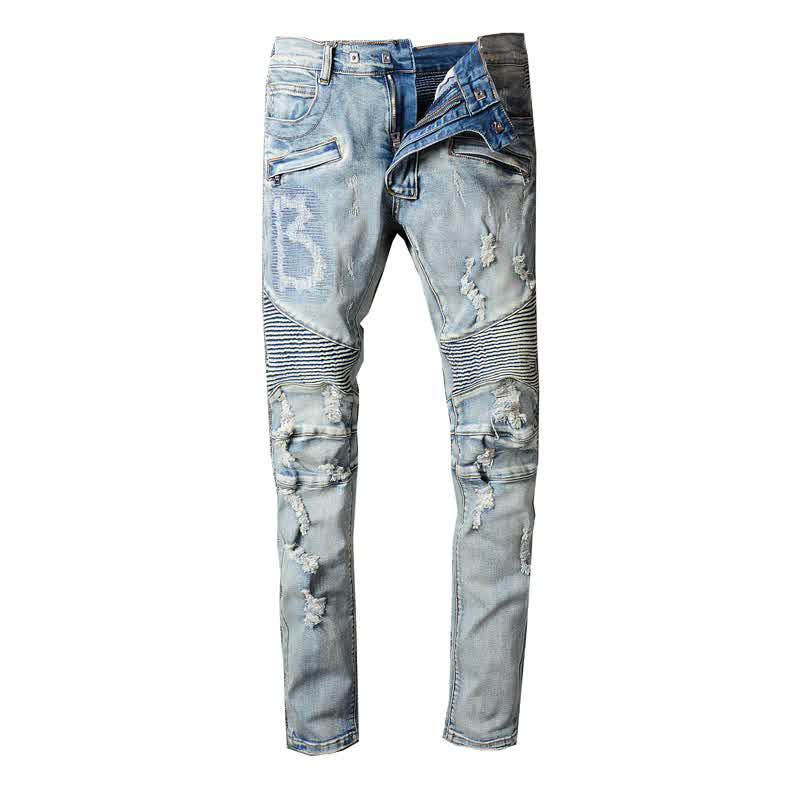 Fashion Streetwear Men Jeans Retro Blue ...