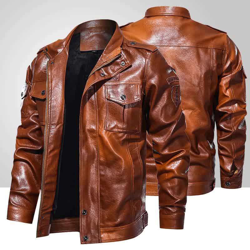 Men's High-quality Fashion Zipper Motorcycle Jacket Men Winter Leather Jacket Male Fleece Warm Biker Coats
