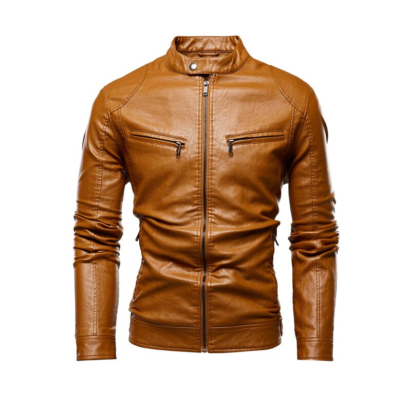 Men Autumn Motorcycle Causal Leather Jacket Coat Mens Outfit Fashion Biker Zipper PU Leather Jackets Man Slim Collar Overcoat