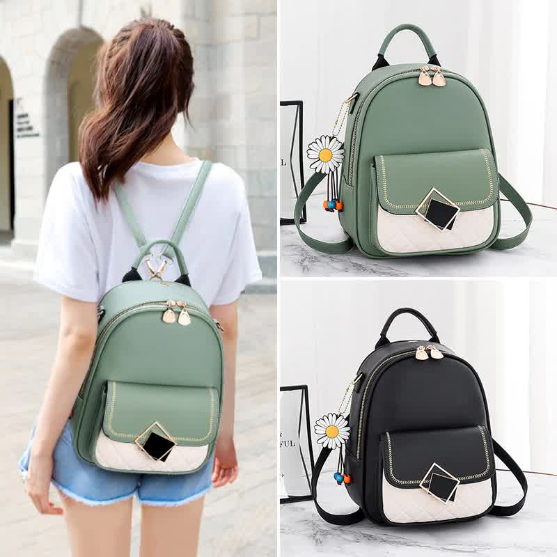 Backpack Women New Solid Color Small Backpack Girl Cute Casual PU Leather Backpack