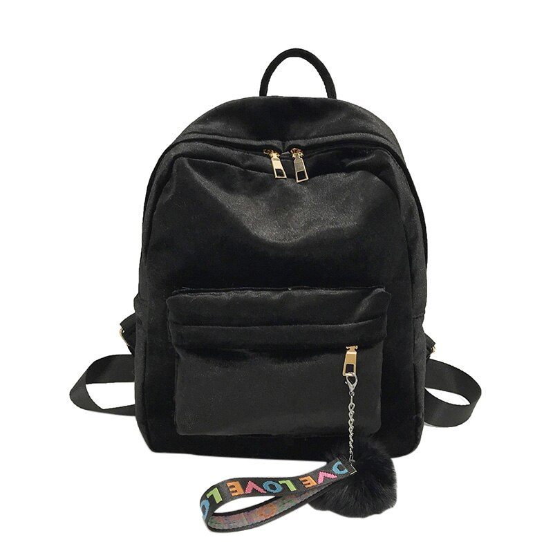 Women Velvet Backpack Pleuche Casual Zipper Traveling Shopping Bag for Teenage School Girls