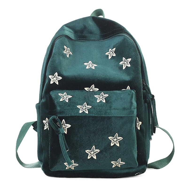 New Women Velvet Star Embroidery Backpack for Women Girls School Shoulder Bag Travel School Bags for Teenage Girls Rucksack