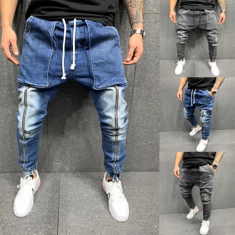 Fashion Sknny Jeans Men Casual Pocket Pencil Pants Jeans Men Clothing Jogger Denim Pants  Casual Denim Pants Jeans