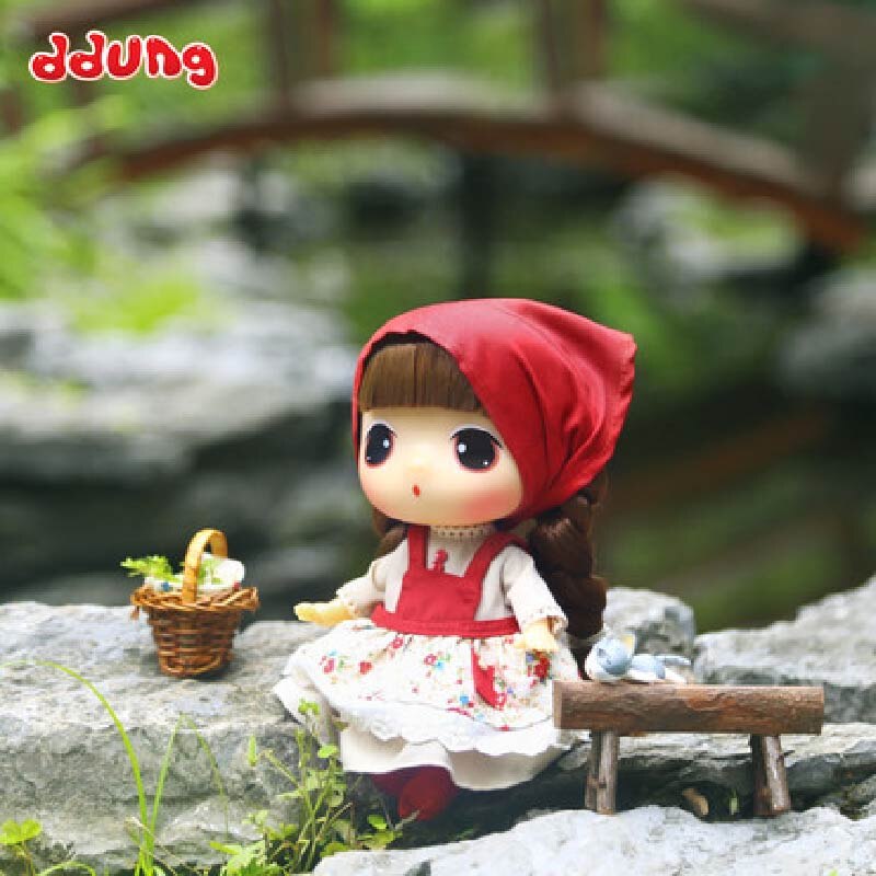 Ddung Doll Little Red Riding Hood Pastoral Style Red Hat 18cm Genuine Korean Change Dressing Dolls  Girls Gift Collection