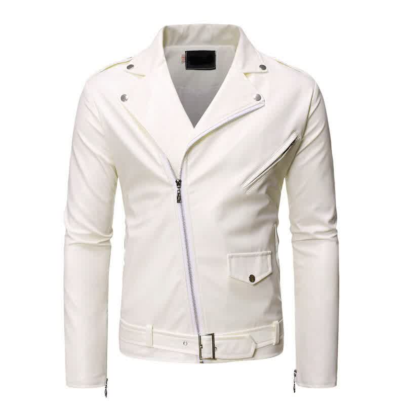 Autumn Winter Men Leather Locomotive Wind Slim Body Collar Pocket Jacket New White Black Color men jacket