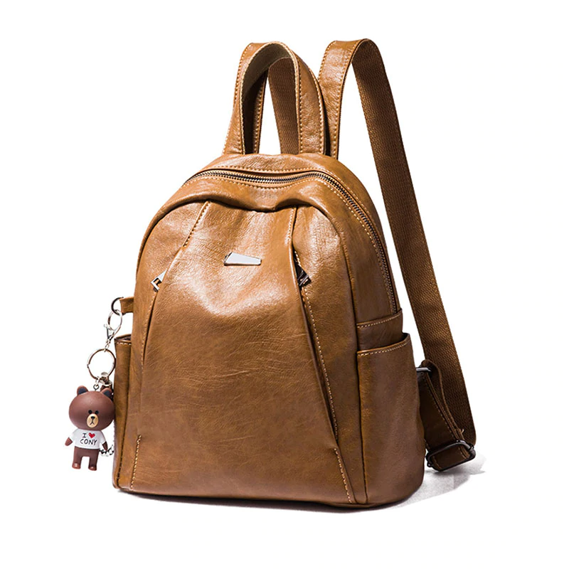 Women Backpack PU Leather School Backpacks For Girls Fashion Bear Pendant Soft Travel Teenager Bags Feminima Mochila New