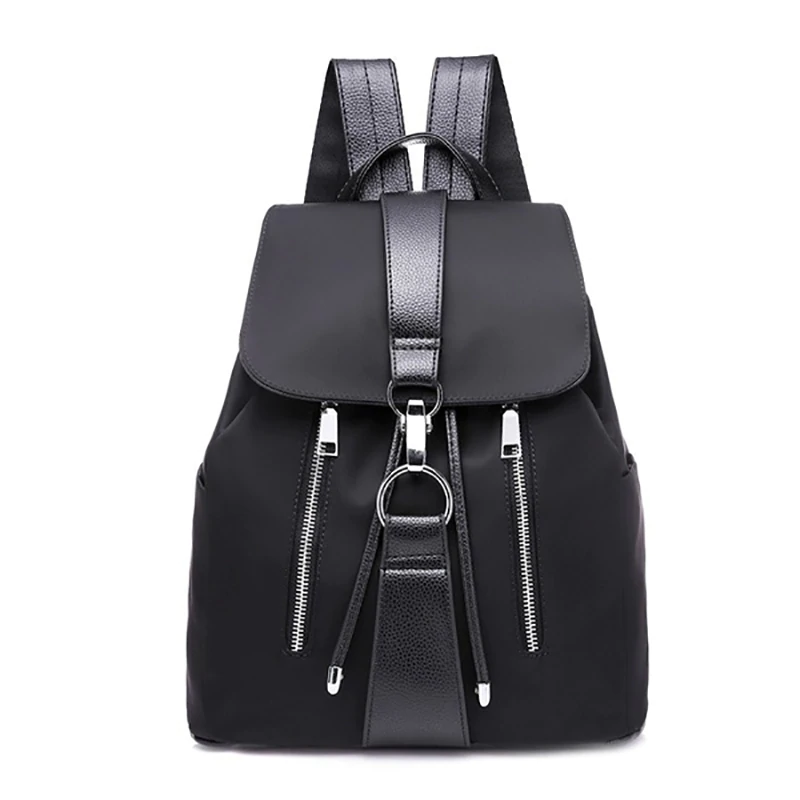 Women Backpack School Bags For Teenager Girls Nylon Zipper Lock Design Black Female Backpack Fashion