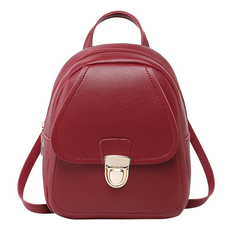 Women's Leather Backpack Fashion Mini Backpack Sch...