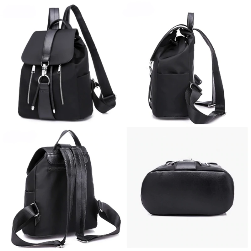 Women Backpack School Bags For Teenager Girls Nylon Zipper Lock Design Black Female Backpack Fashion