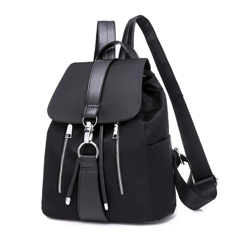 Women Backpack School Bags For Teenager Girls Nylon Zipper Lock Design Black Female Backpack Fashion