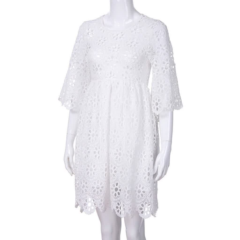summer white dress Sweet Lace Floral Print Mini Dr...