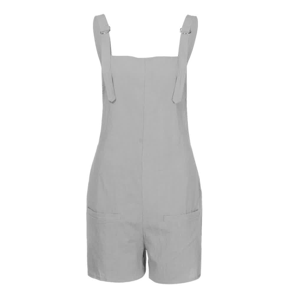 Womens rompers jumpsuit Elastic Waist Dungarees Linen Cotton Pockets Rompers Playsuit