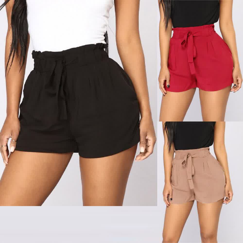  Summer Women Clothes Shorts Fit Elastic Shorts Beach Trousers Rope Tie High Waist String Loose Sexy Hot Summer 