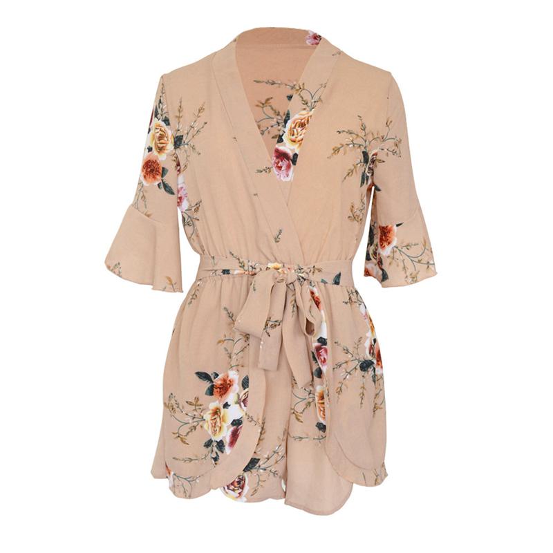 Summer Rompers Women Casual Playsuit Fashion Bohemian Floral Print Shorts Jumpsuit