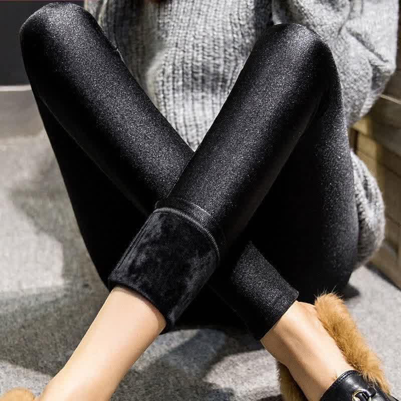 Autumn Winter Thick Leggings Fashion Solid Slim Pants Lady fleece Warm Leggings Casual Black Shiny High Waist Leggings