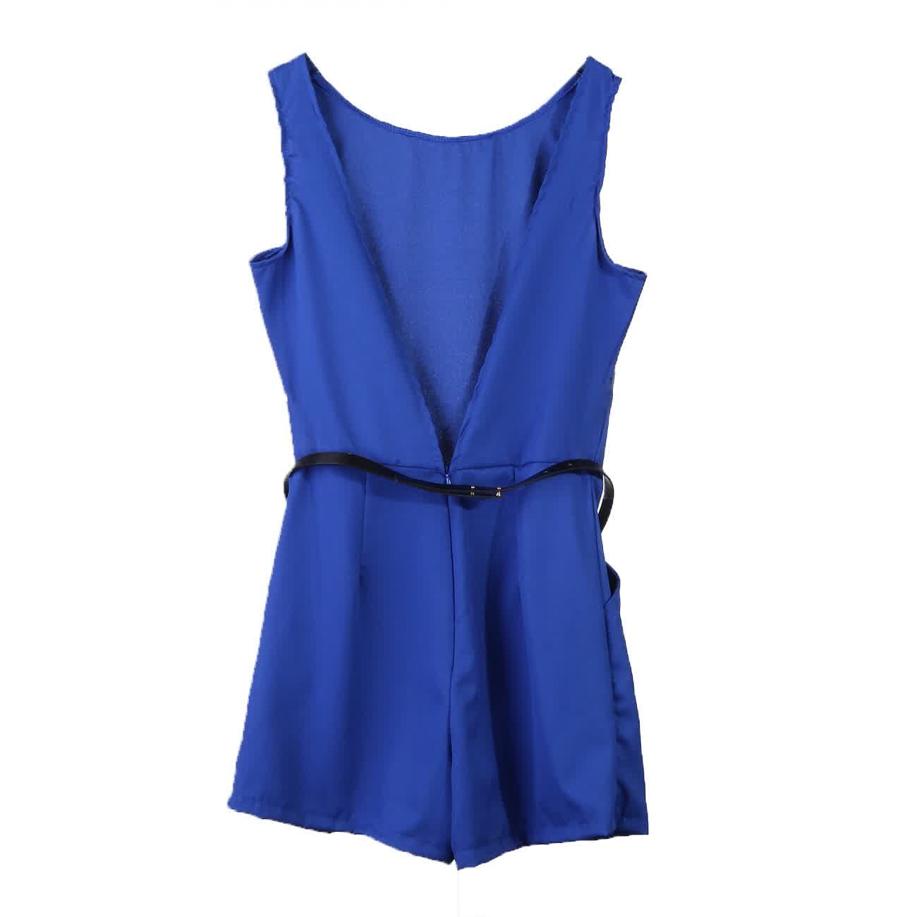  Office Lady Casual Jumpsuit Women Sleeveless Pockets Backless Playsuits Overalls Rompers Clothes for Women
