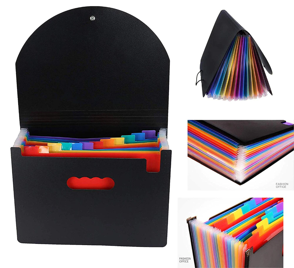 Expanding A4 for File Holder Office Supplies Plastic Rainbows Organizer A4 Letter Size Portable Documents Holder Desk Storage