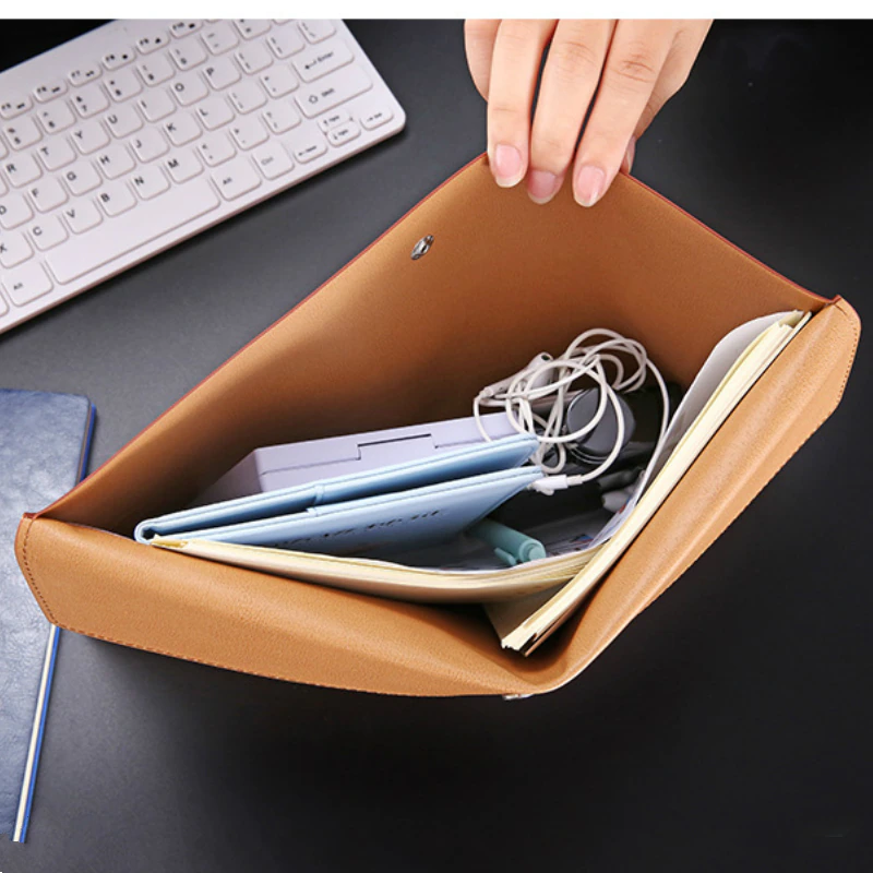A4 PU File Folders Desk Organizer  Paper Holder Stationery File Storage Bag Bussines Office Supplies Large Capacity