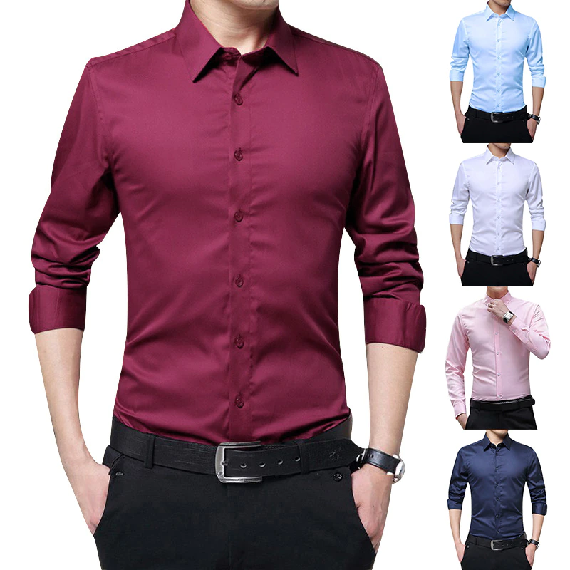 Men Shirt New Men Long Sleeve Shirts Slim Fit Solid Business Formal Shirts For Autumn Shirts