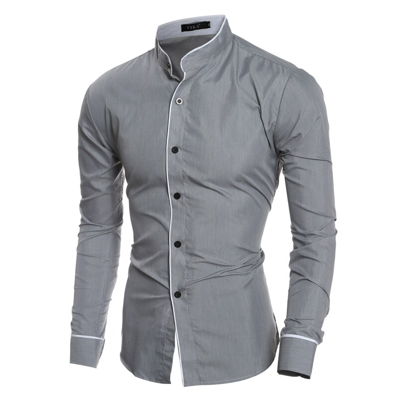 Stand Collar Men Shirt Fashion Luxury Long Sleeve Casual Shirts Solid Slim Fit Business Dress Shirt Chemise