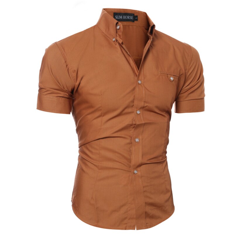 Men Shirts Tops Summer Social Chemise Men's short Sleeve Shirt  New Mens Homme Solid Color Business Slim Fitness Shirts