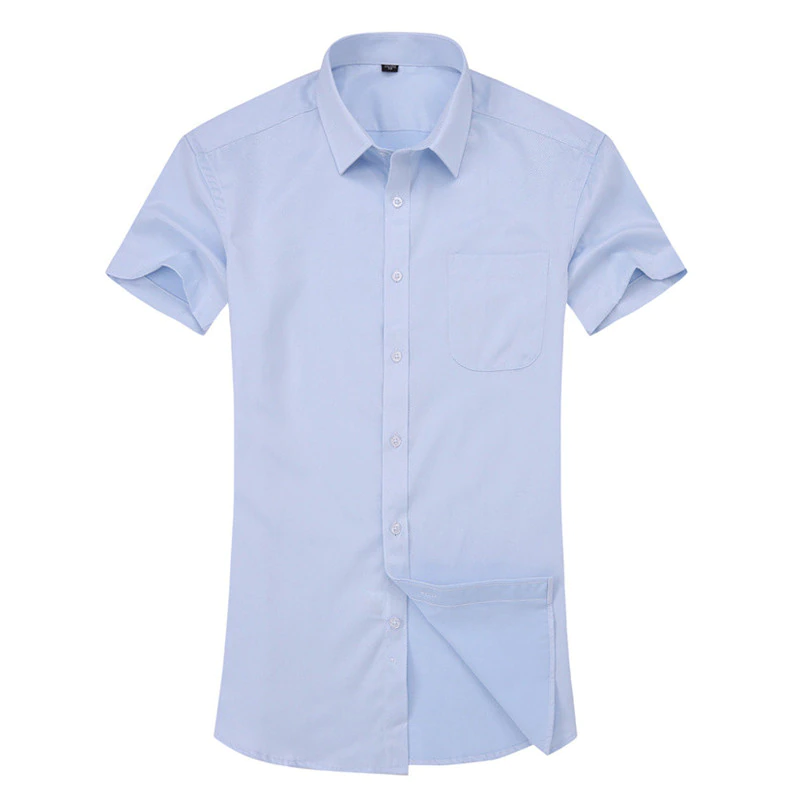 Men's Dress Casual Short Sleeved Shirt Twill White Blue Pink Male Shirt For Men Social Shirts