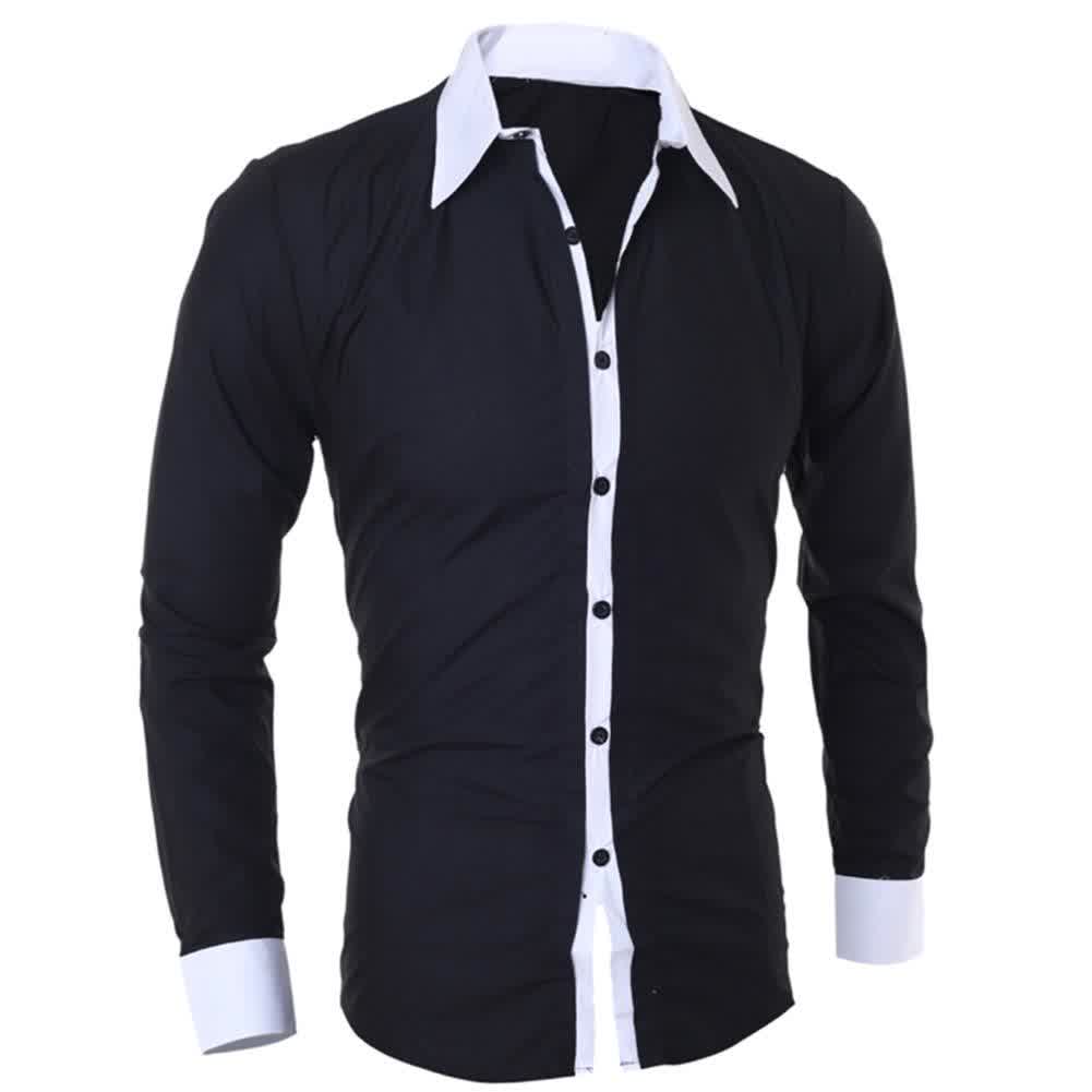 Business Mens Turn Down Collar Long Sleeve Color C...