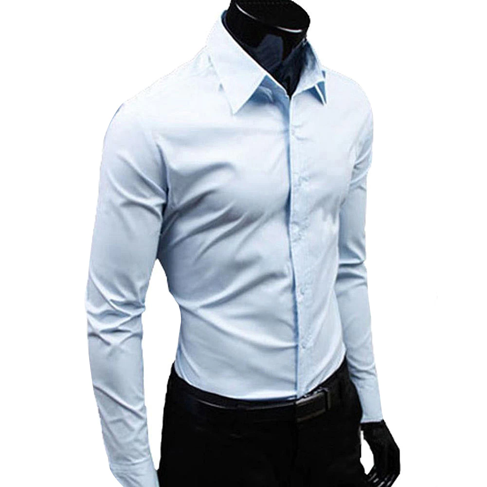 Men Autumn Long Sleeve Casual Elegant Work Shirt Business Men Solid Color Long Sleeve Buttons Down Slim Cotton Plus Size Shirt