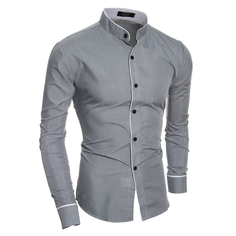 Stand Collar Men Shirt Fashion Luxury Long Sleeve Casual Shirts Solid Slim Fit Business Dress Shirt Chemise