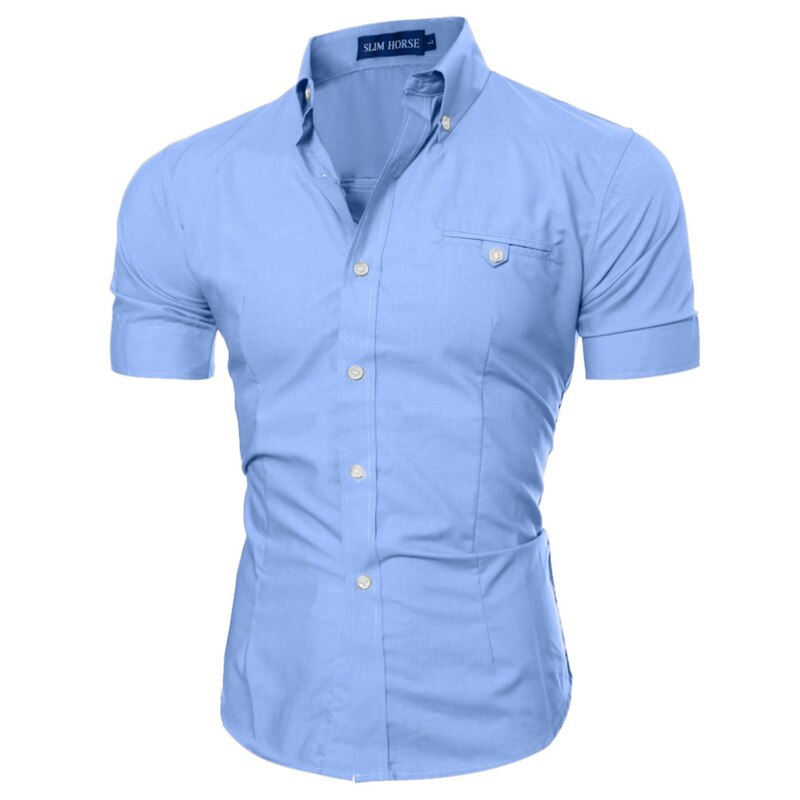 Men Shirts Tops Summer Social Chemise Men's short Sleeve Shirt  New Mens Homme Solid Color Business Slim Fitness Shirts
