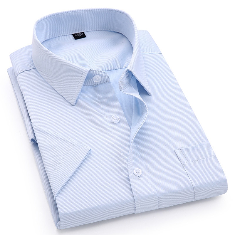 Men's Dress Casual Short Sleeved Shirt Twill White Blue Pink Male Shirt For Men Social Shirts