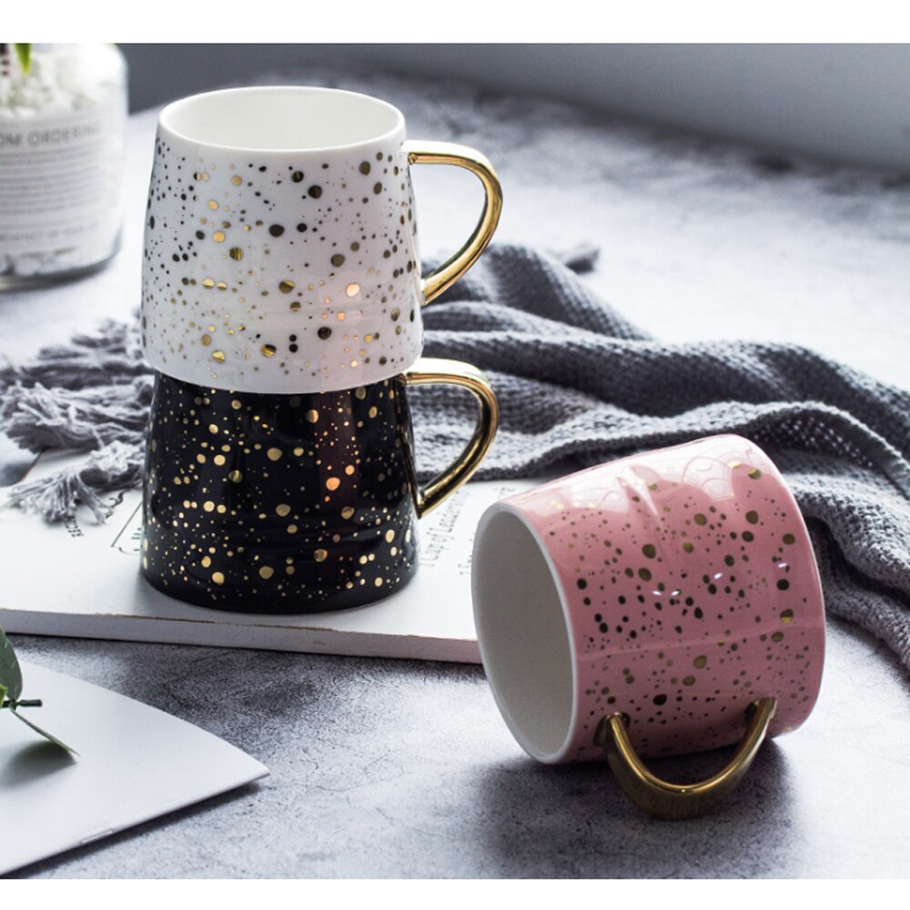 Cute Marbled Ceramic Mug Starry Sky Pattern Coffee Milk Cup Gilded Handle Home Office Drinkware