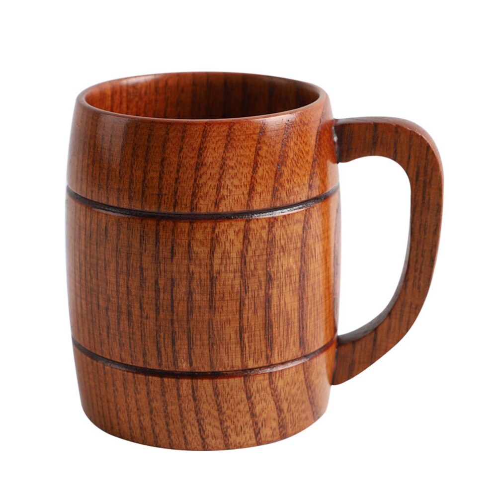 Natural Wooden Beer Cup Retro Tea Water  Wood Drinking Mug with Handle 