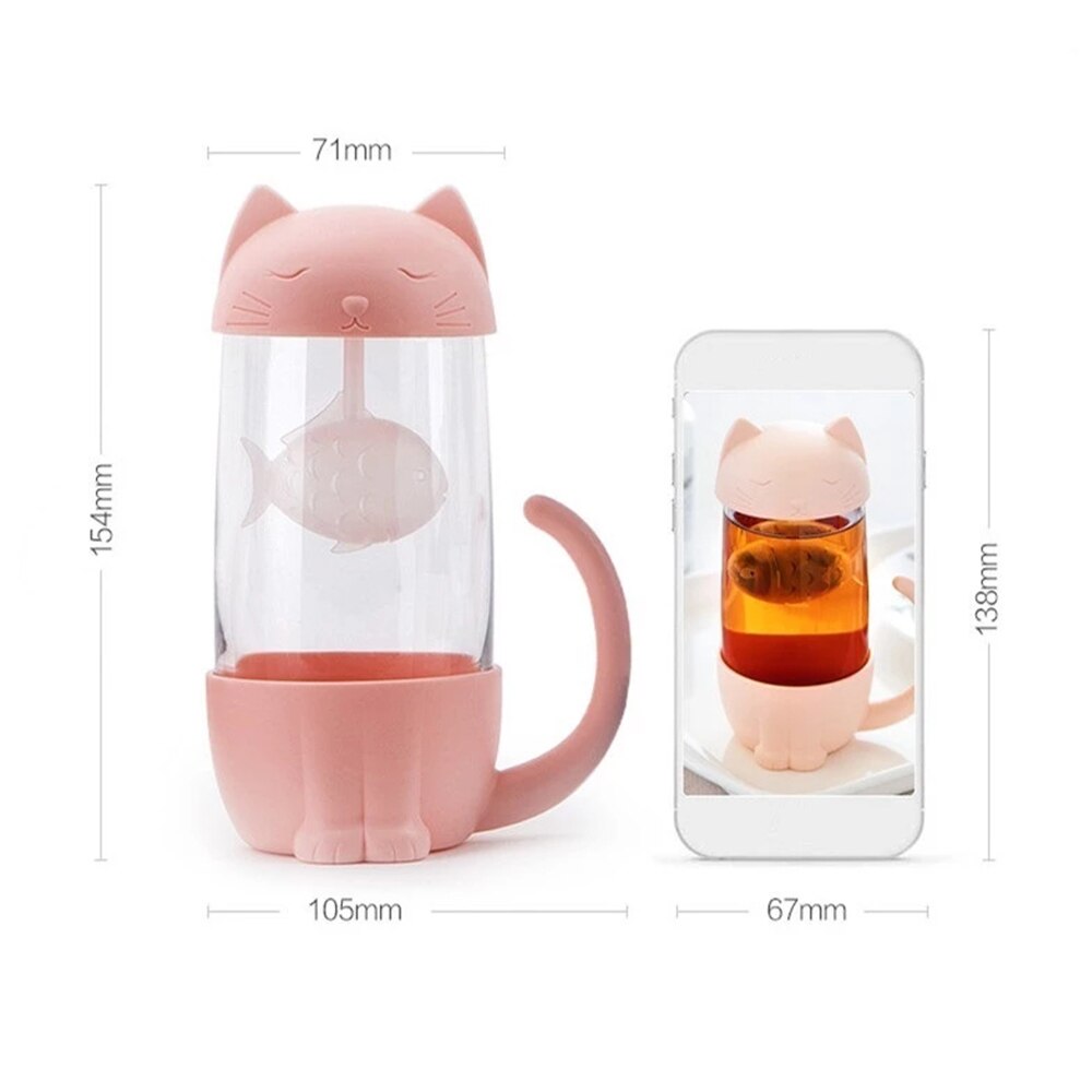 Cute Cat Glass Couple Water Cup Portable Glass Wit...