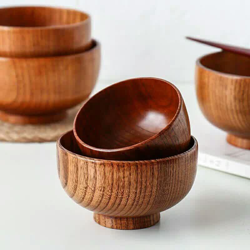 1Pc Wooden Bowl Japanese Style Wood Rice Soup Bowl Salad Bowl Food Container Large Small Bowl for Kids Tableware Wooden Utensils