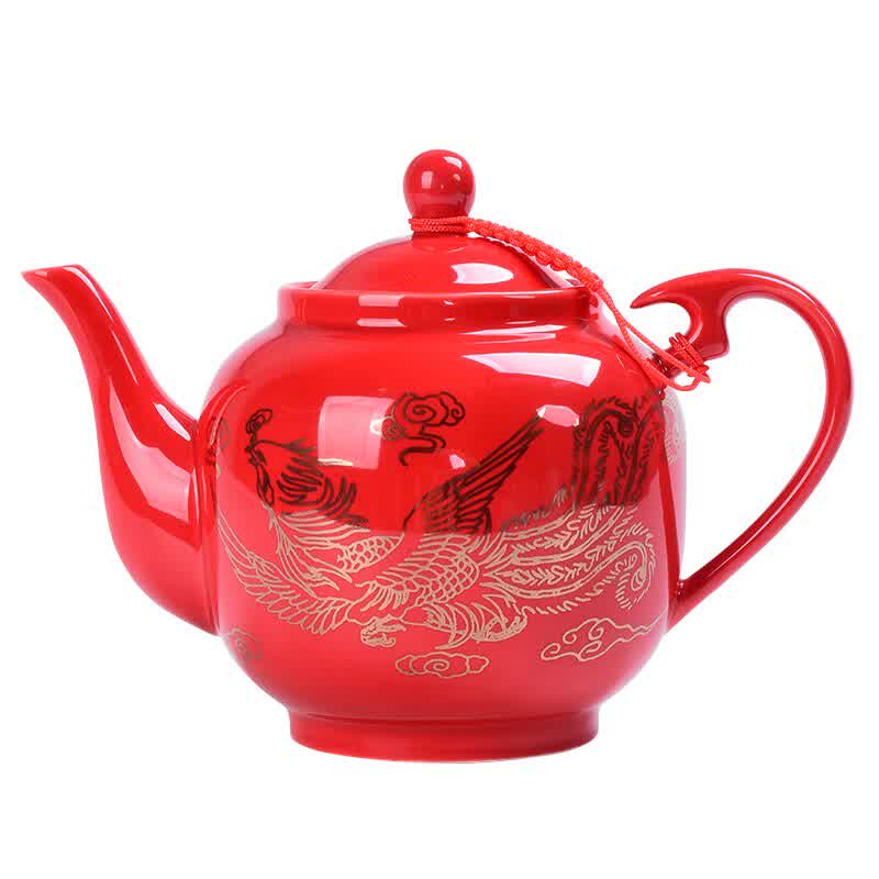 Ceramic Tea Pot China Dragon and Phoenix Peony Por...