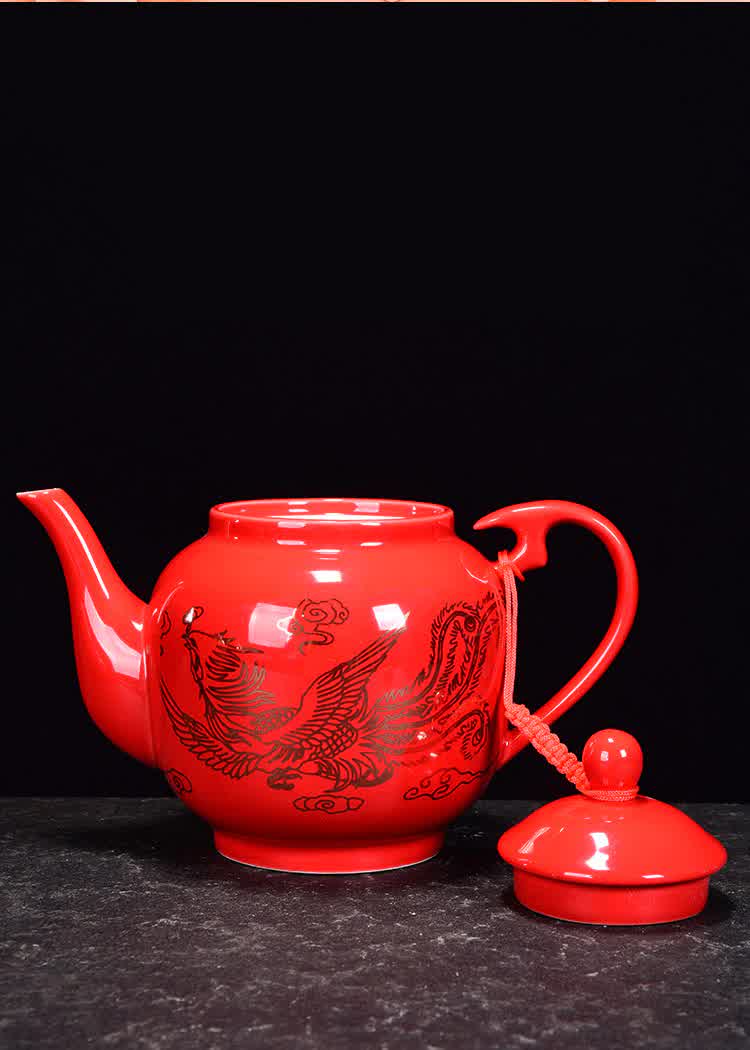 Ceramic Tea Pot China Dragon and Phoenix Peony Porcelain Tea Service Set for Adults Teaware